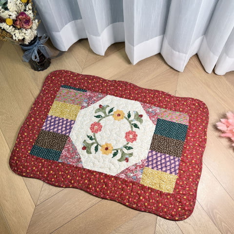 Thảm chùi chân cotton, kích thước 40x60cm họa tiết vòng hoa
