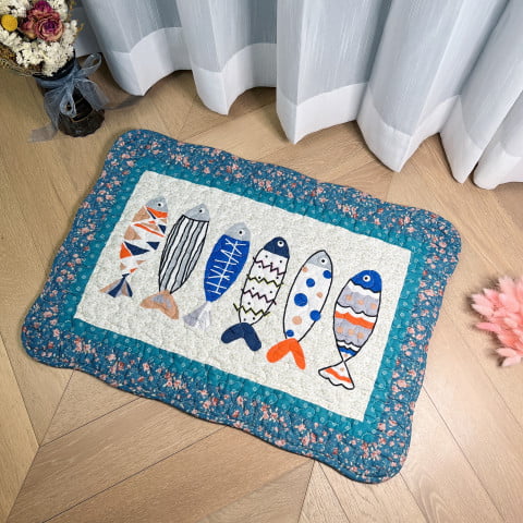 Thảm chùi chân cotton, kích thước 40x60cm họa tiết chú cá may mắn