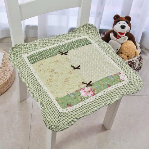 Lót ghế MỎNG vải cotton êm ái, có hạt chống trượt, có dây buộc cố định kt 45x46cm