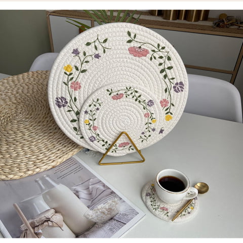 Đế lót nồi, đế lót ly bằng bông cotton dệt tay in hình hoa quả