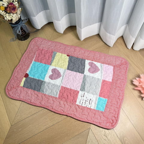 Thảm chùi chân cotton, kích thước 40x60cm họa tiết trái tim